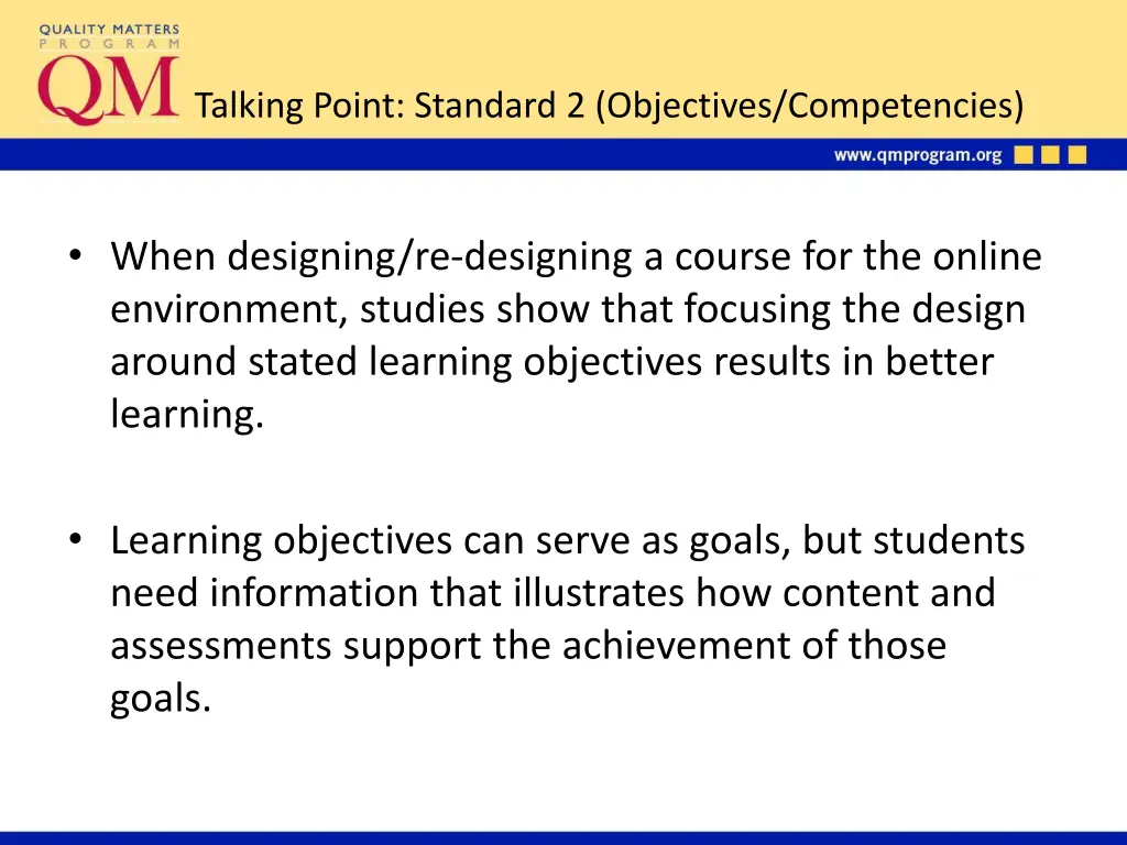 talking point standard 2 objectives competencies
