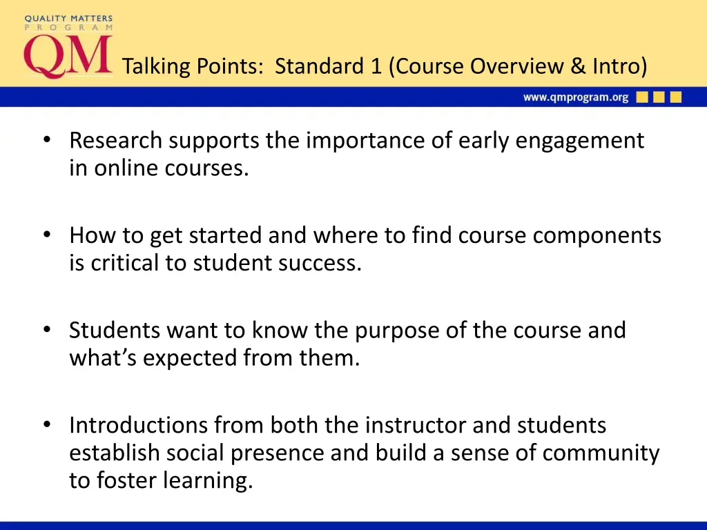 talking points standard 1 course overview intro