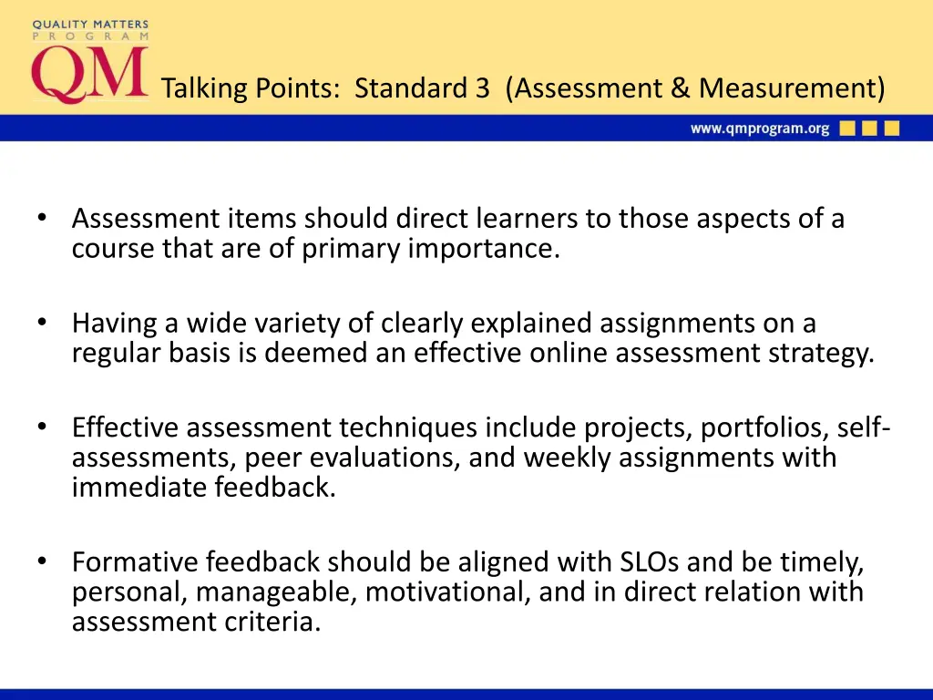 talking points standard 3 assessment measurement