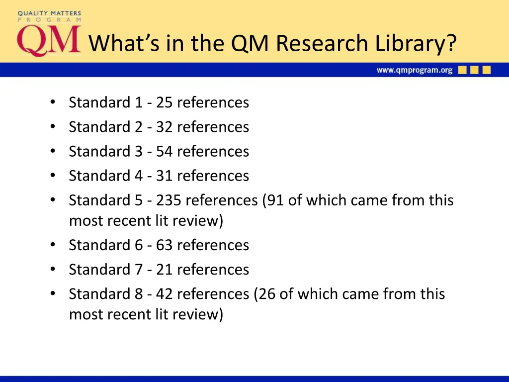 what s in the qm research library 1