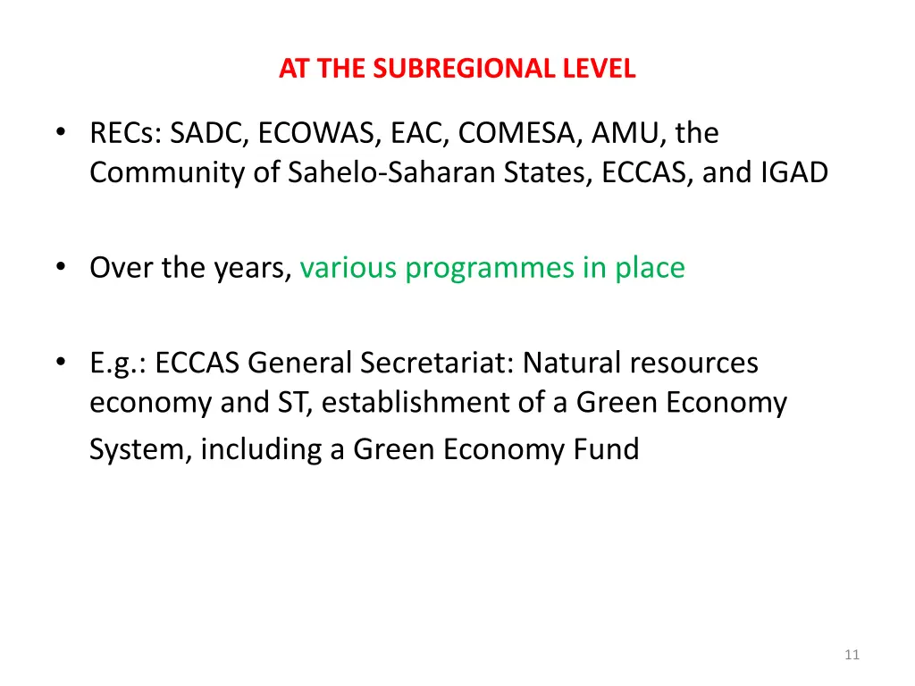 at the subregional level