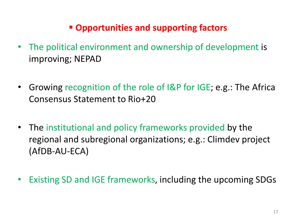 opportunities and supporting factors