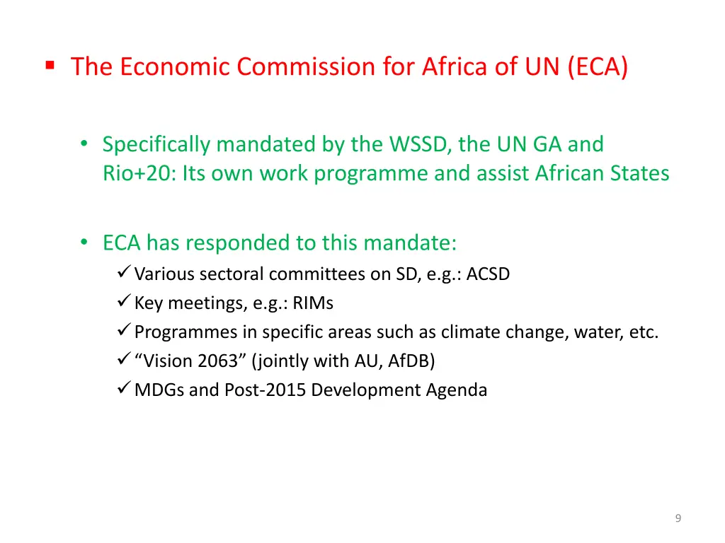 the economic commission for africa of un eca