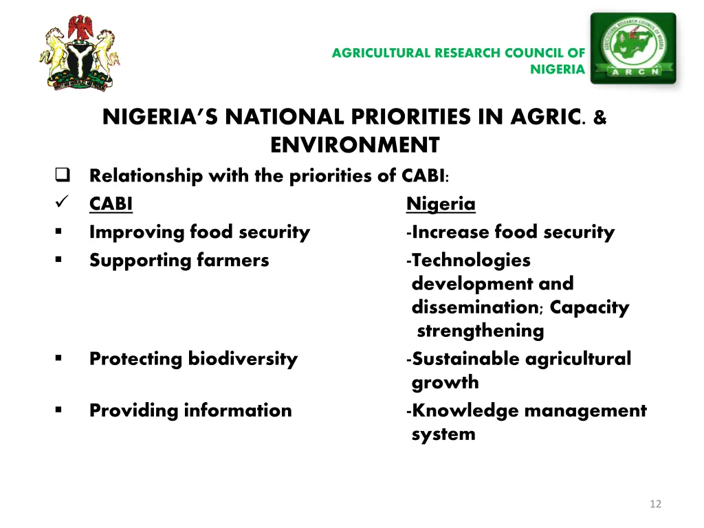 agricultural research council of 11