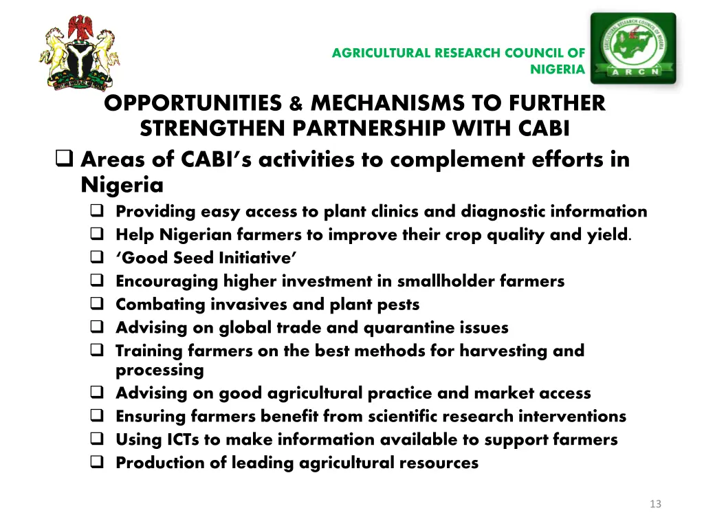 agricultural research council of 12