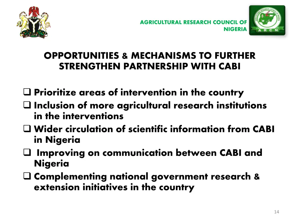 agricultural research council of 13