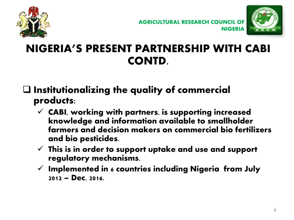 agricultural research council of 5