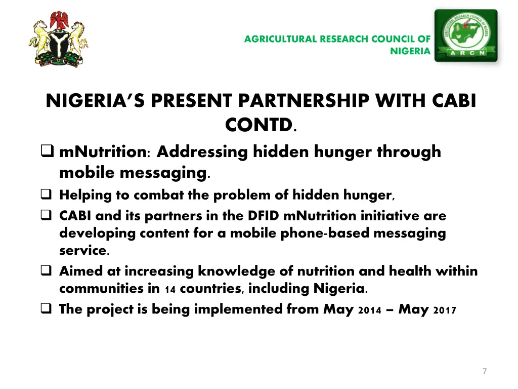 agricultural research council of 6