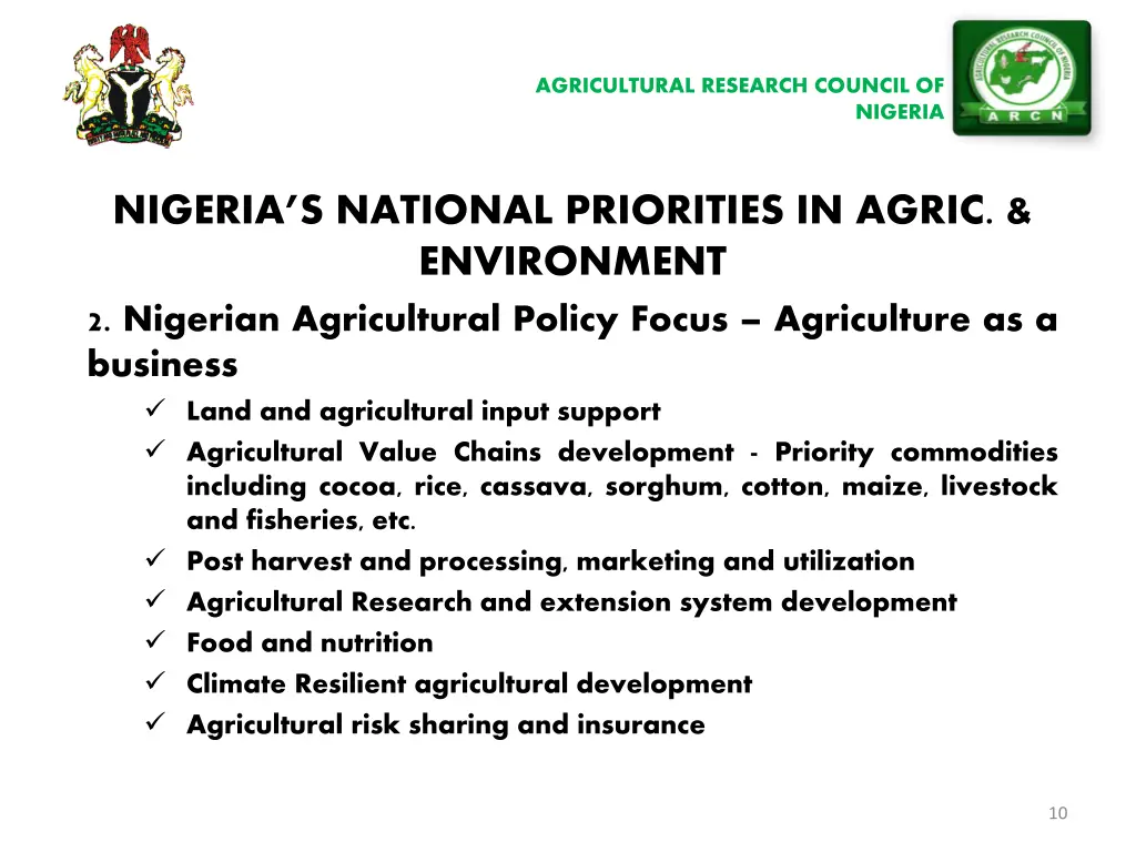 agricultural research council of 9