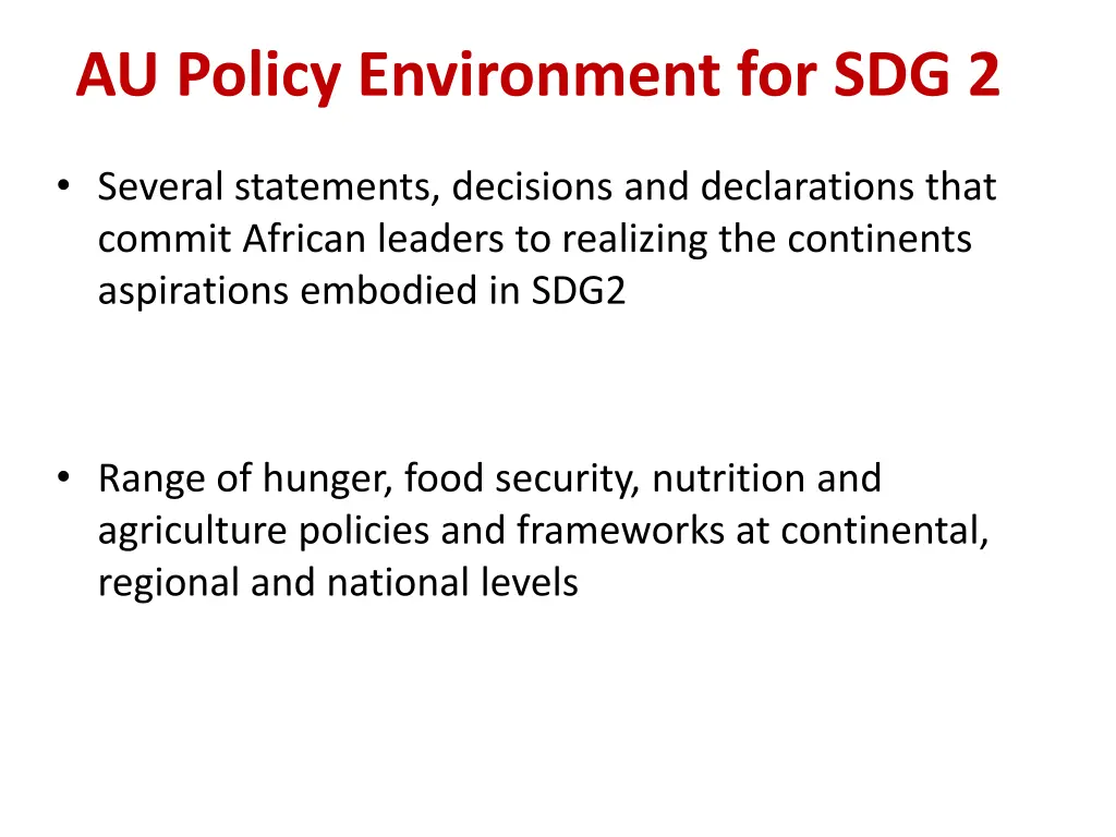 au policy environment for sdg 2