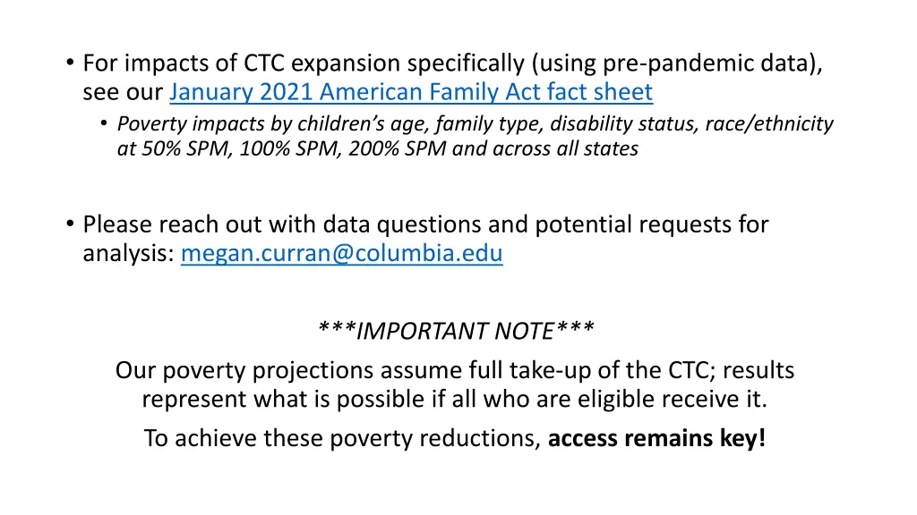 for impacts of ctc expansion specifically using