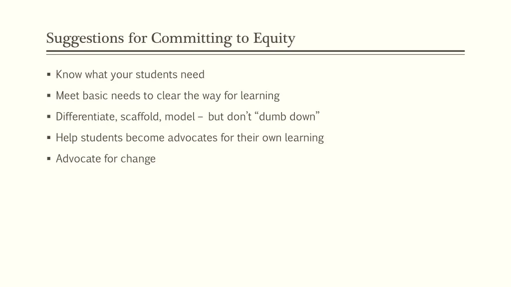 suggestions for committing to equity