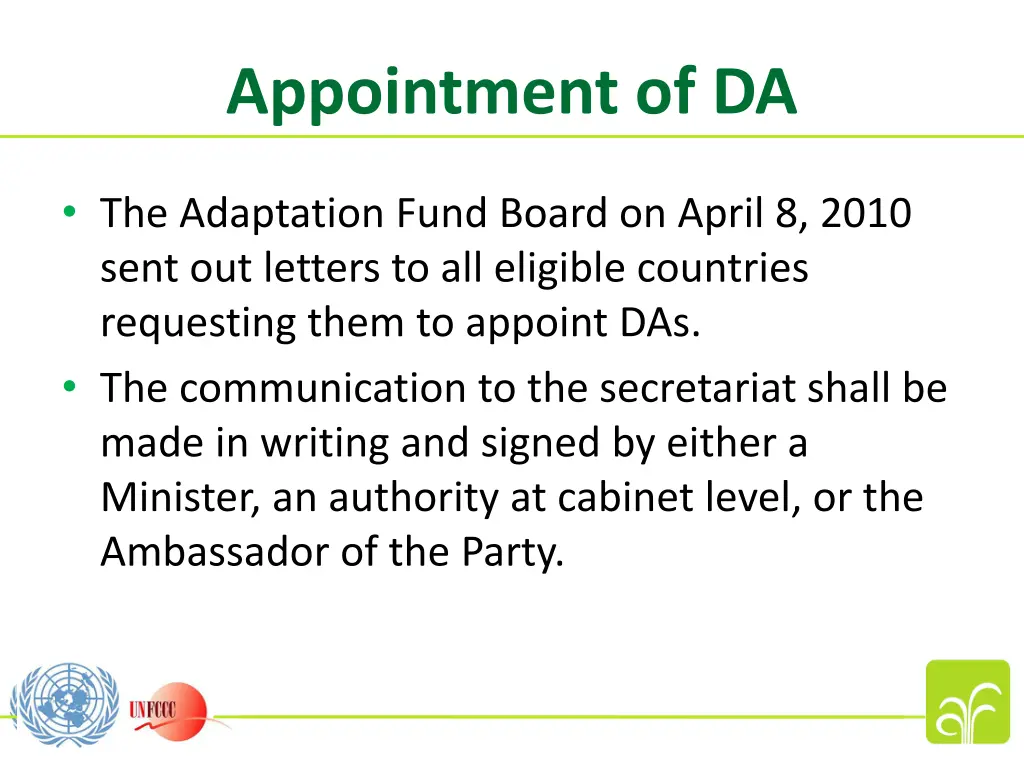 appointment of da
