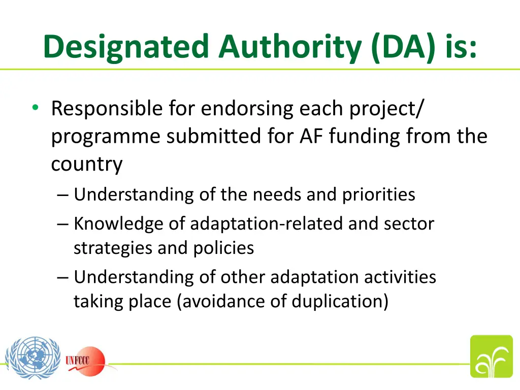 designated authority da is 1