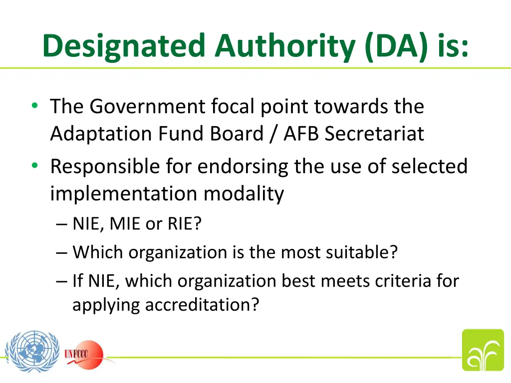 designated authority da is
