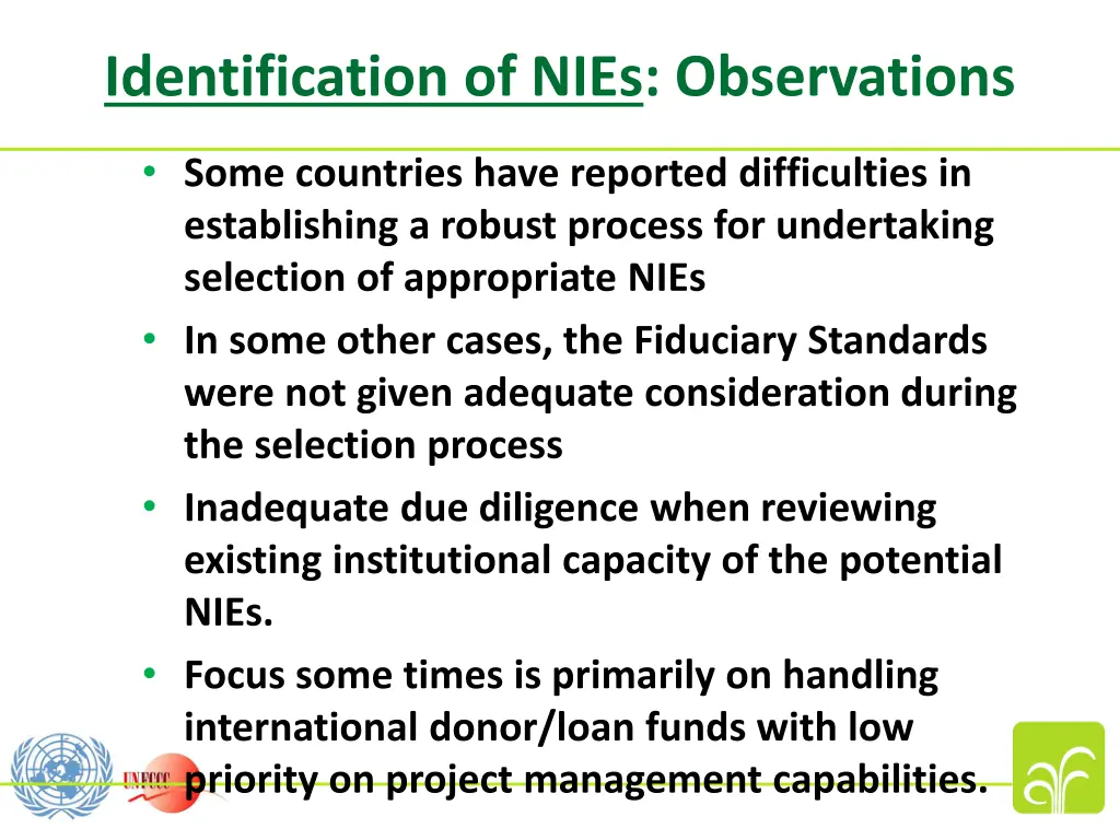 identification of nies observations