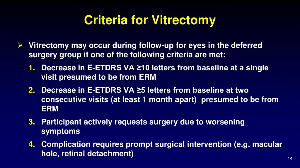 criteria for vitrectomy