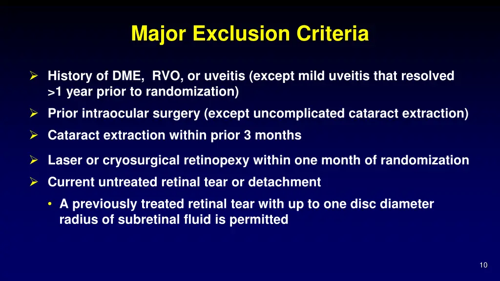 major exclusion criteria 1