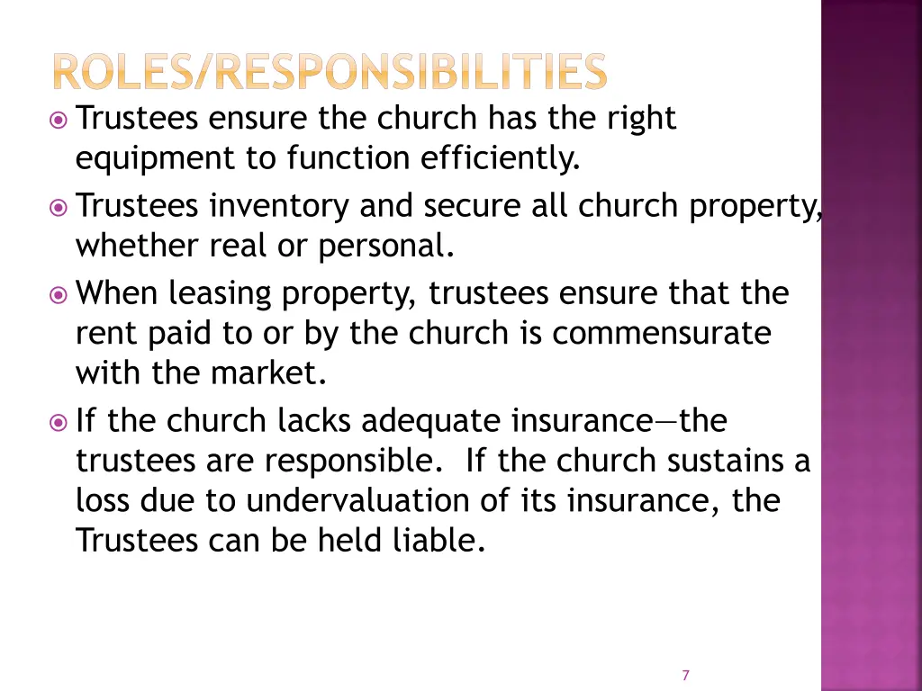 roles responsibilities trustees ensure the church