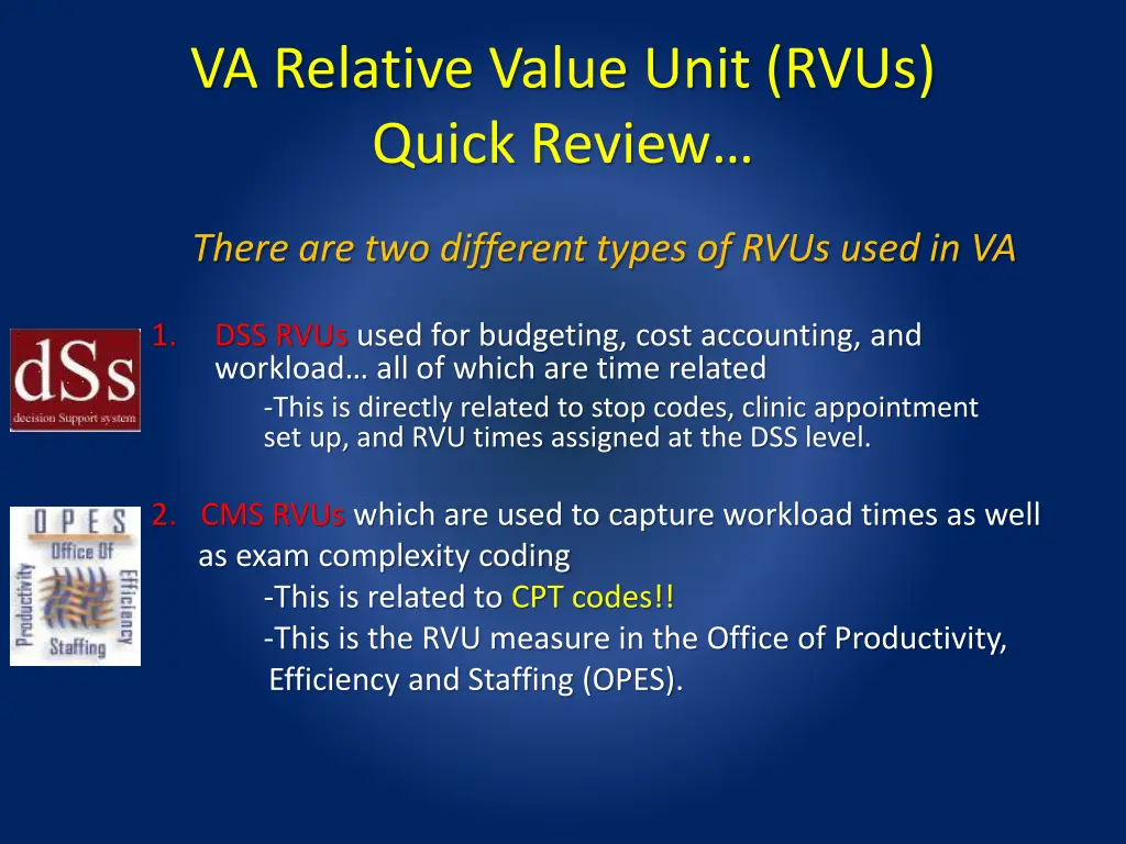 va relative value unit rvus quick review