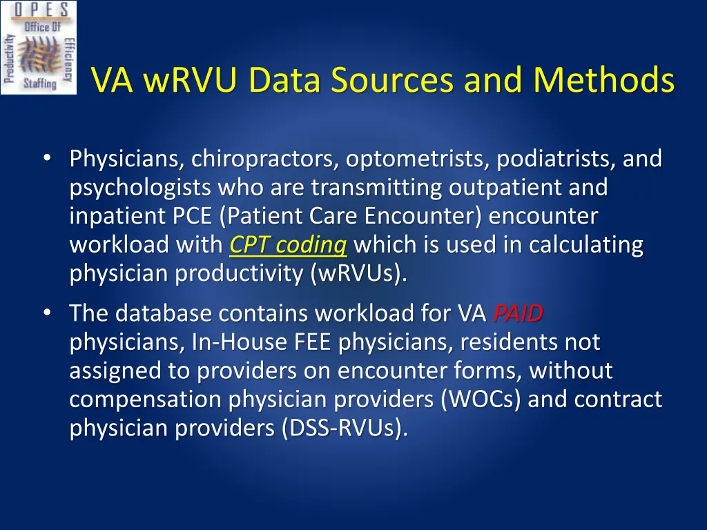 va wrvu data sources and methods