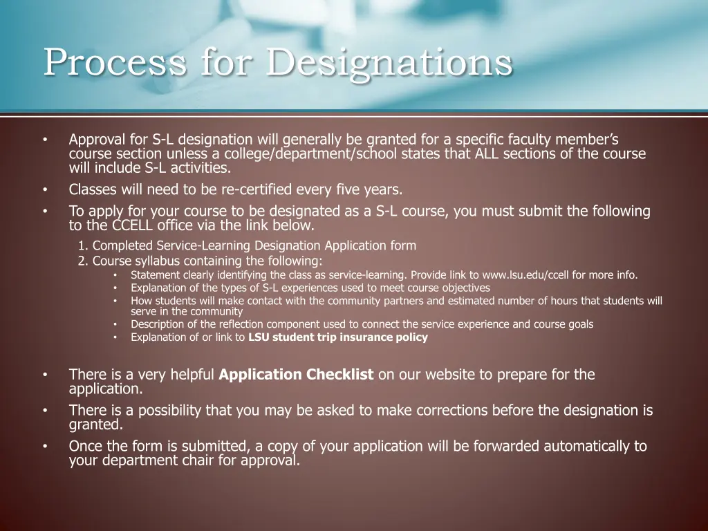 process for designations