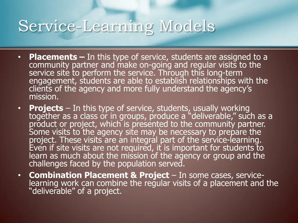 service learning models