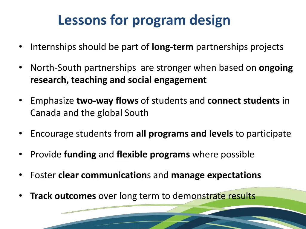 lessons for program design