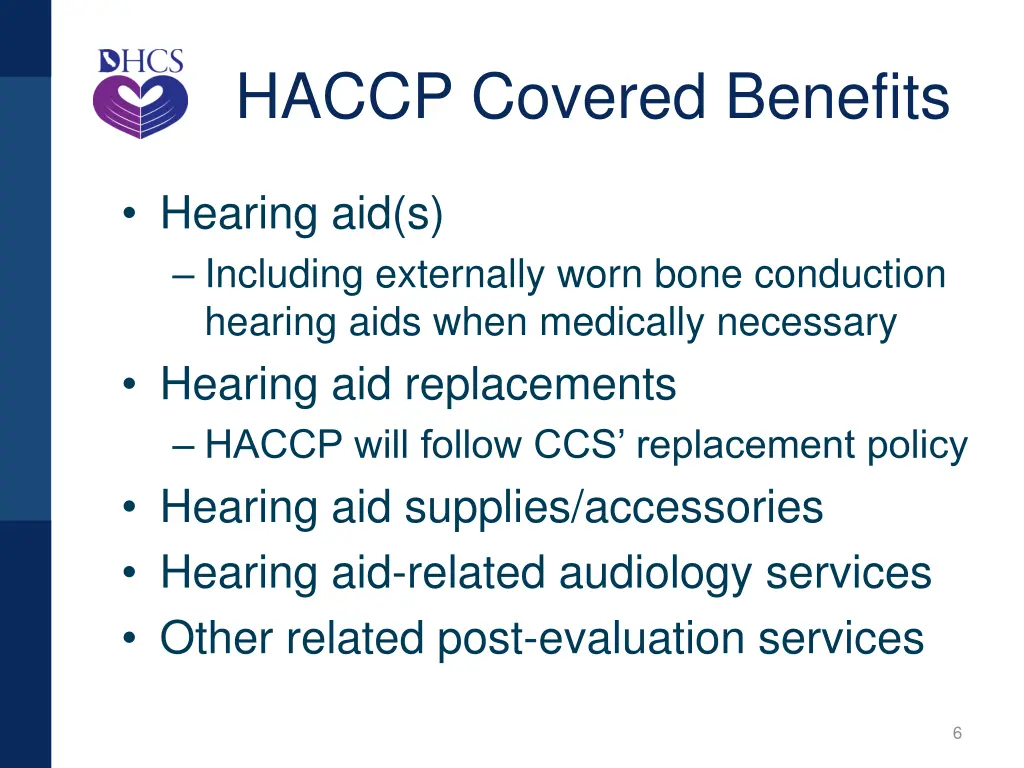 haccp covered benefits
