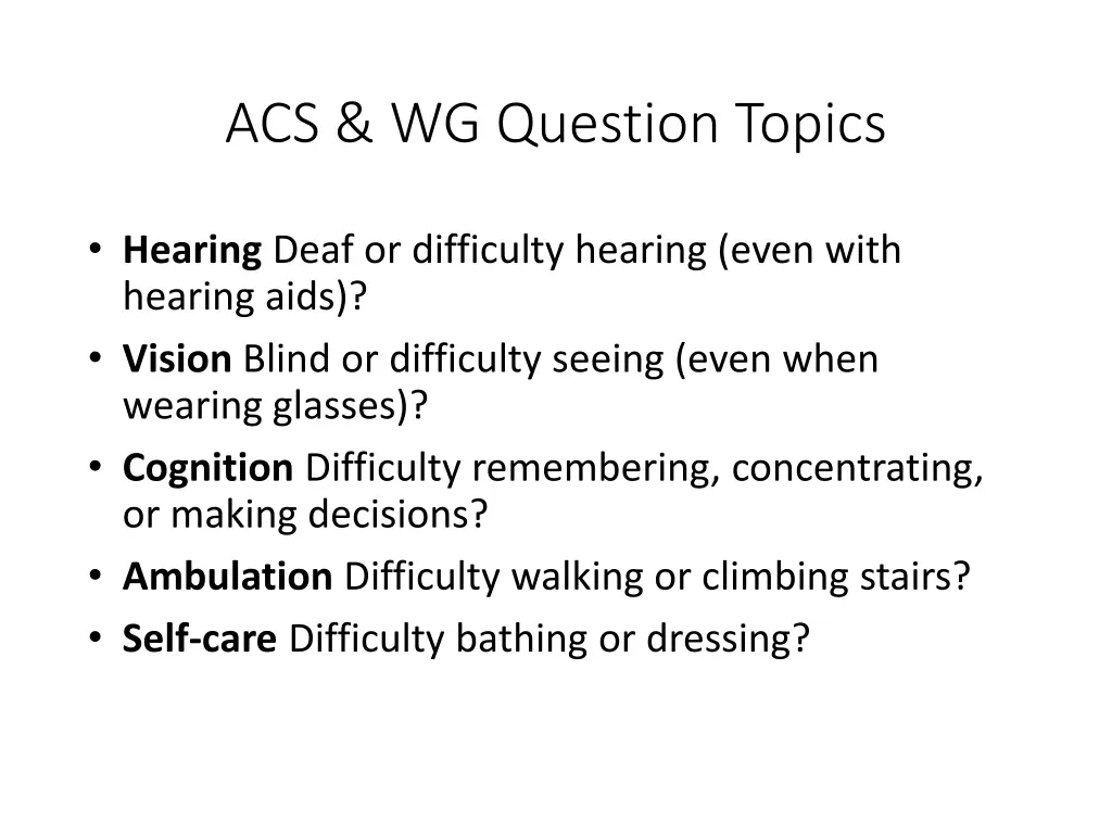 acs wg question topics