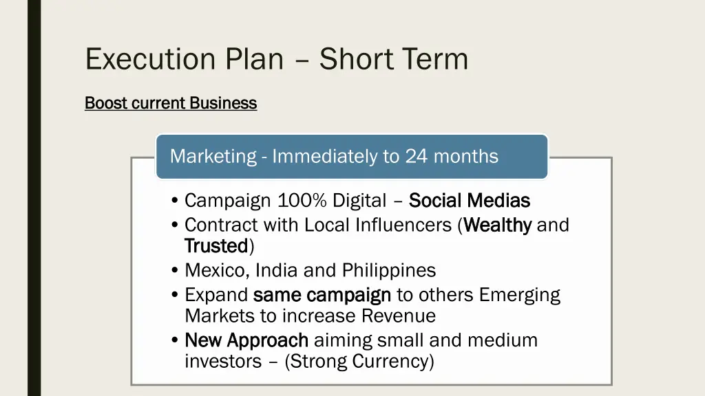 execution plan short term