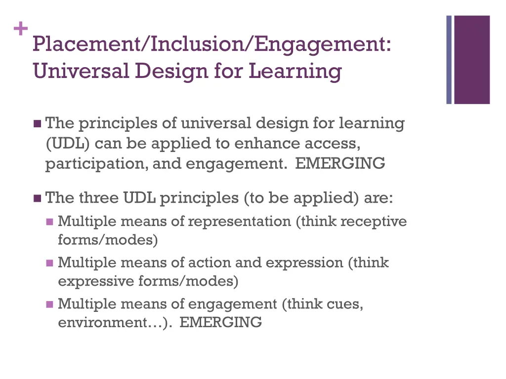 placement inclusion engagement universal design