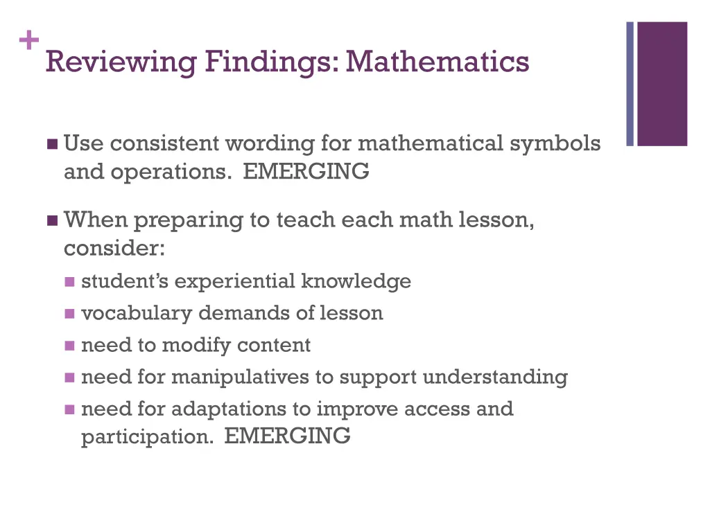 reviewing findings mathematics