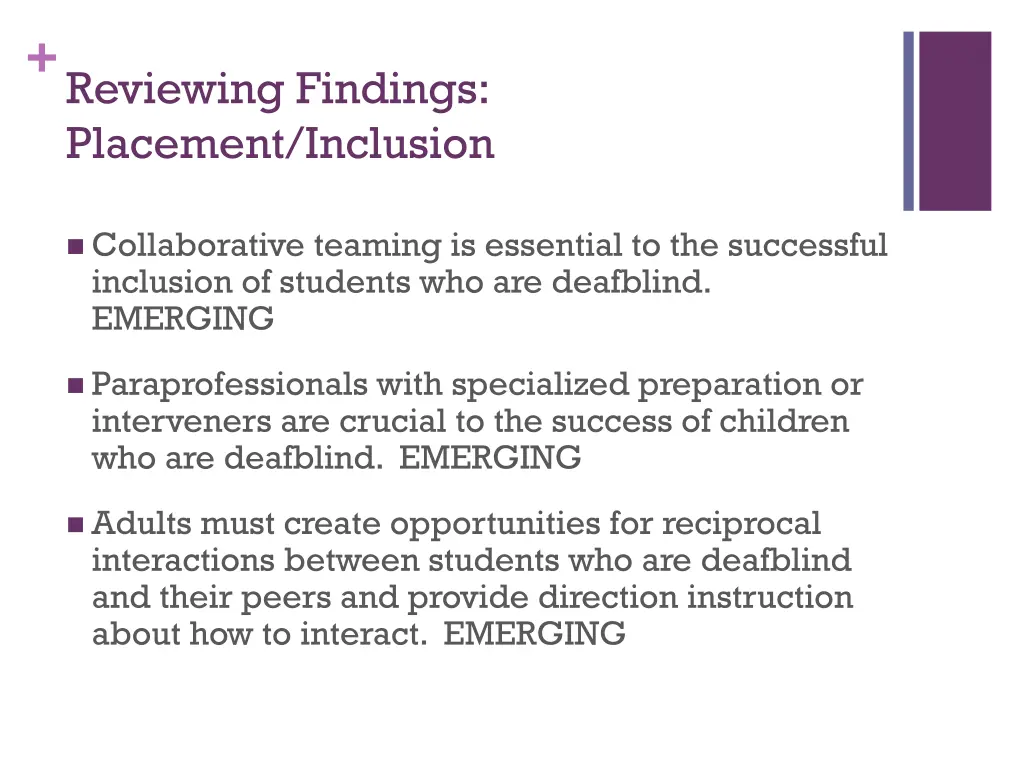 reviewing findings placement inclusion