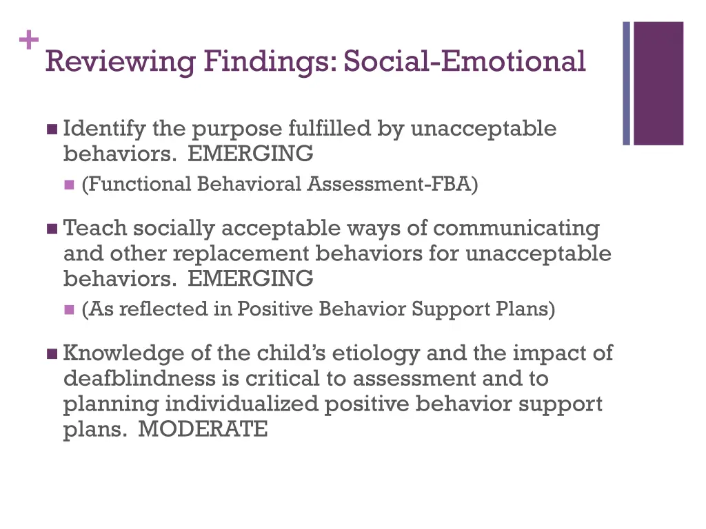 reviewing findings social emotional