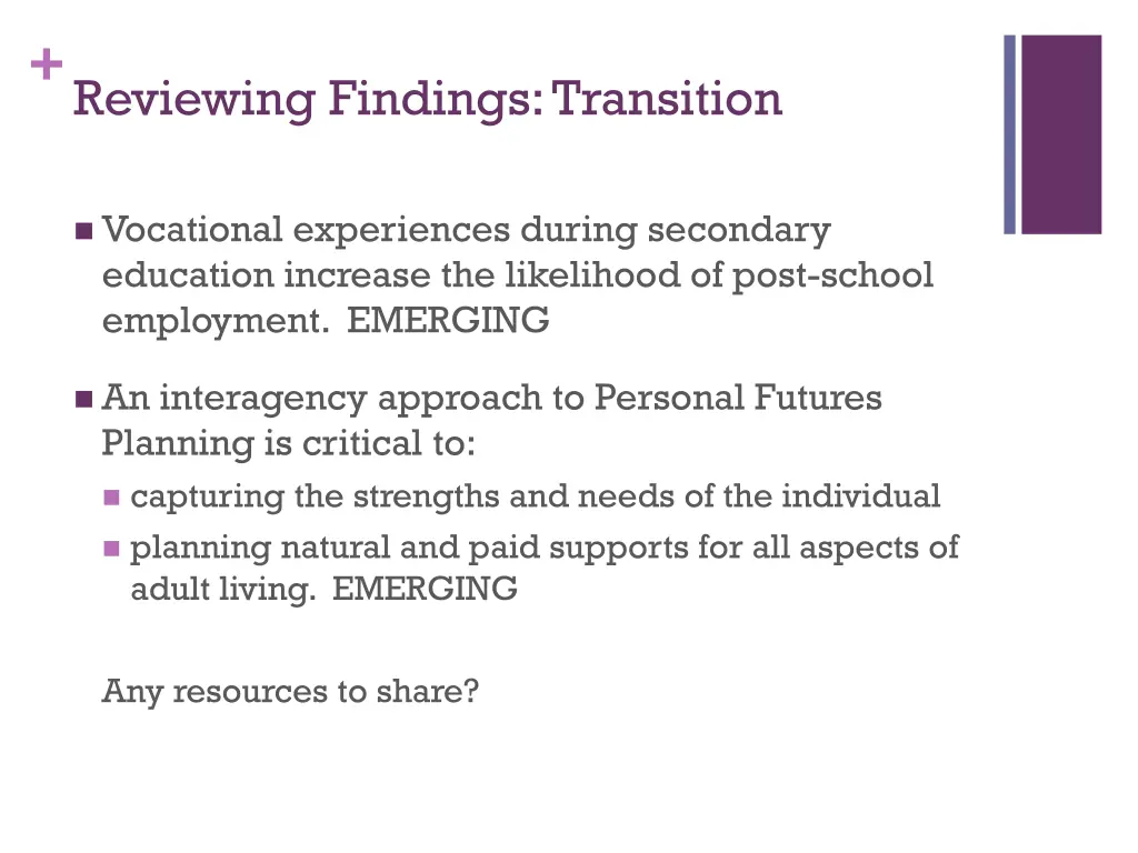reviewing findings transition