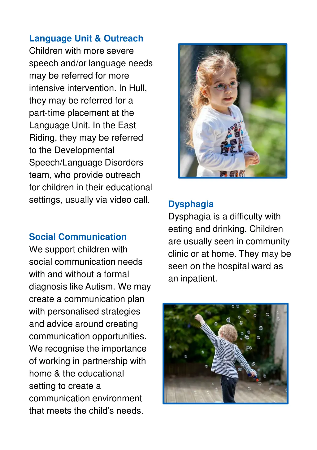 language unit outreach children with more severe