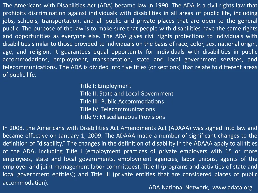 the americans with disabilities act ada became
