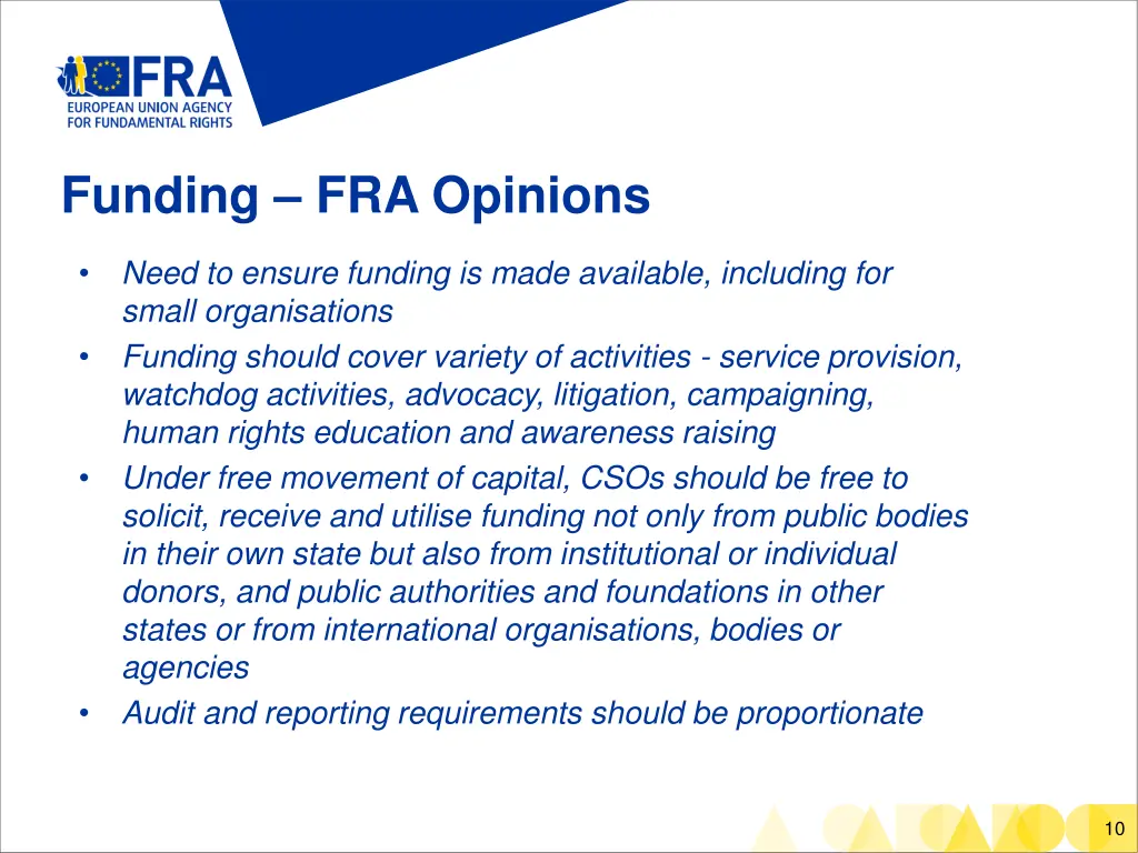 funding fra opinions
