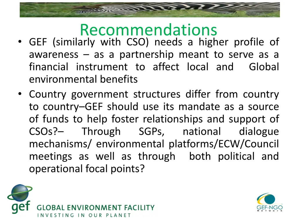 recommendations gef similarly with cso needs