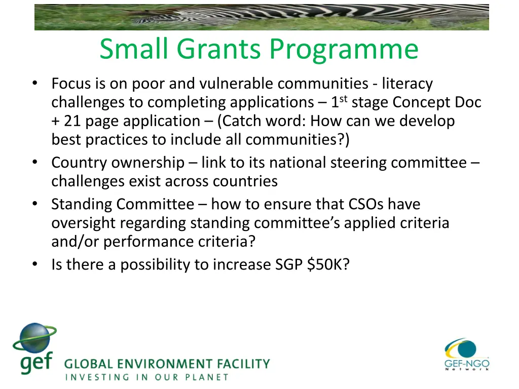 small grants programme focus is on poor