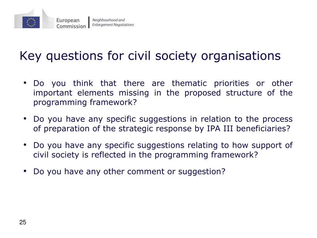 key questions for civil society organisations