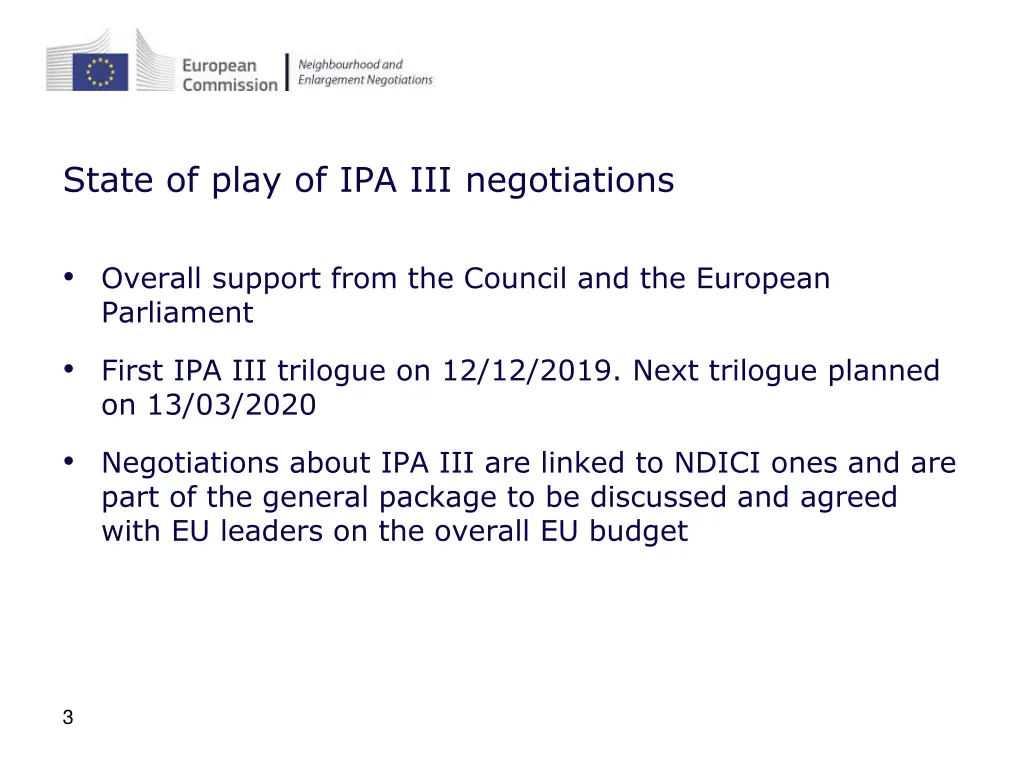 state of play of ipa iii negotiations