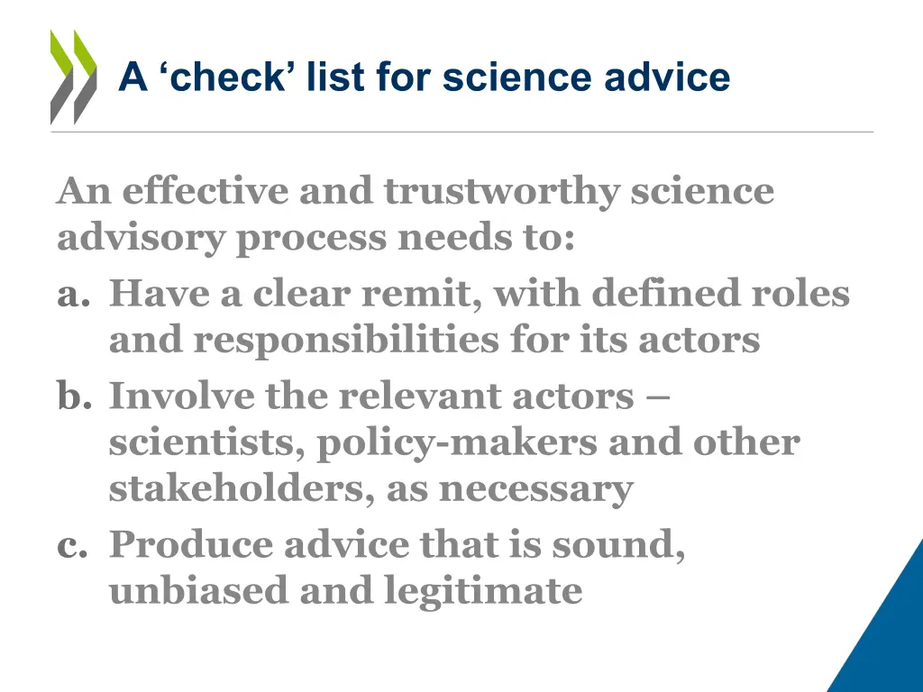 a check list for science advice