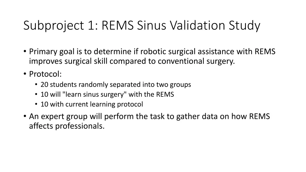 subproject 1 rems sinus validation study