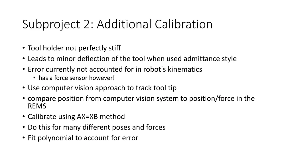subproject 2 additional calibration