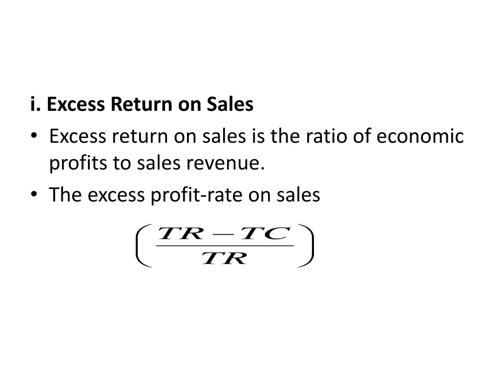 i excess return on sales excess return on sales