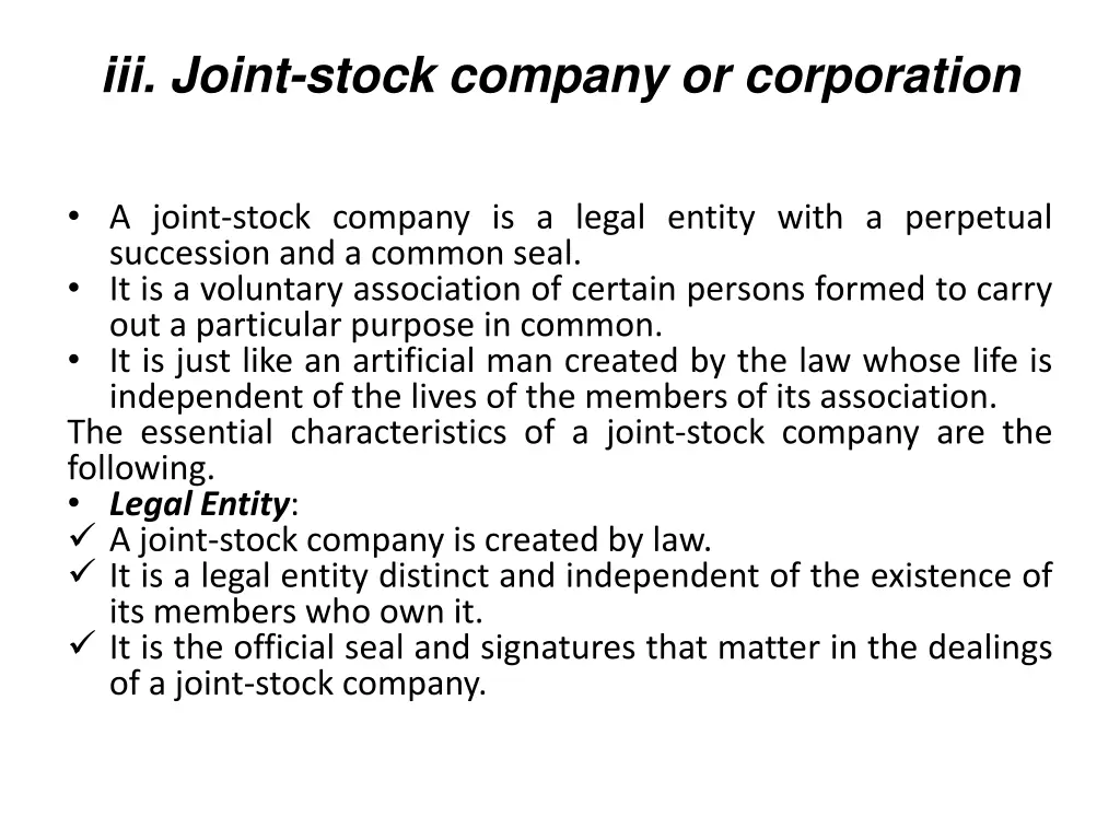 iii joint stock company or corporation