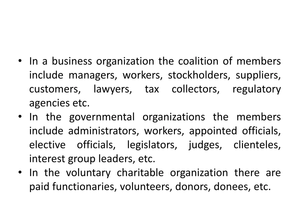 in a business organization the coalition