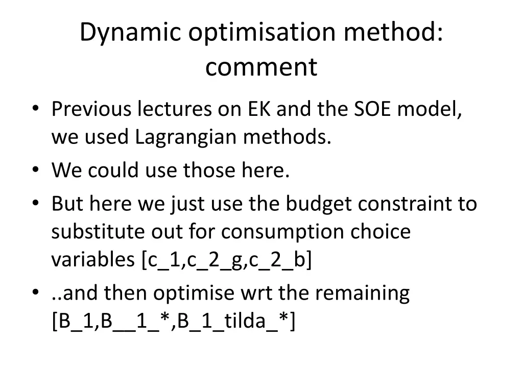 dynamic optimisation method comment